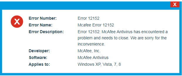 McAfee Error 12152