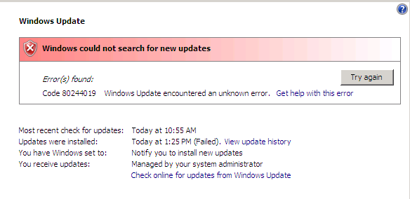 Windows Update Error 80244019