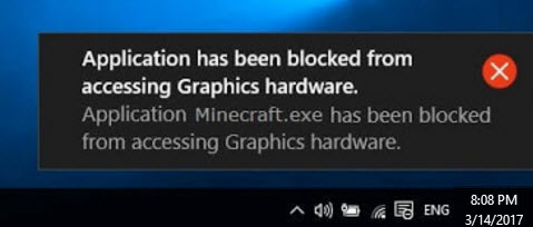 application has been blocked from accessing graphics