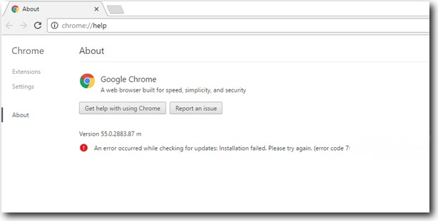 Chrome Error Code 7 0x80040816
