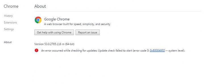 Chrome error code 0x80004002
