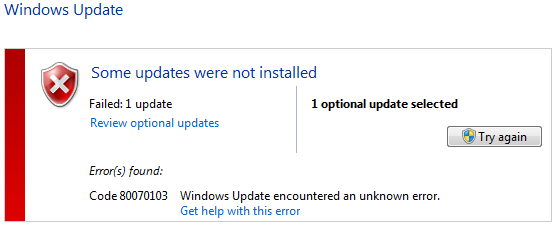 Windows Update Error 80070103