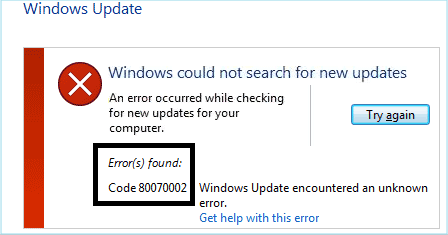 windows update error 0x80070003