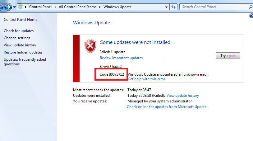 Windows Update Error 0x80073712