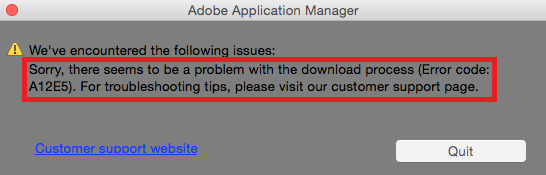 Adobe Error Code a12e5 
