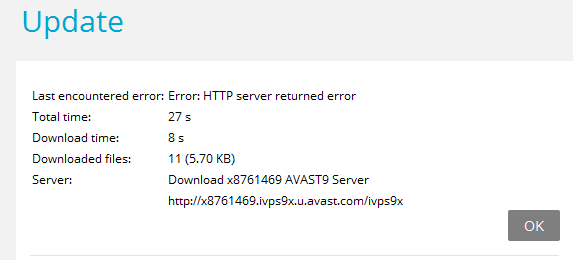 Avast HTTP Server Returned Error