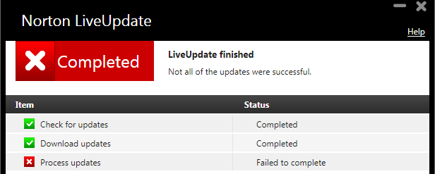 Norton Live Update Error