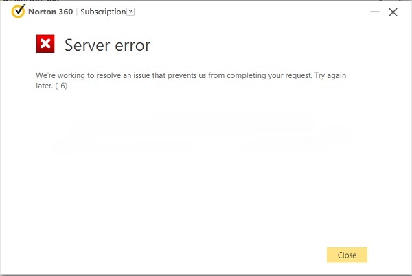 Norton Server Error