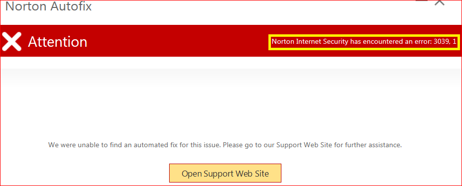 Norton error 3039