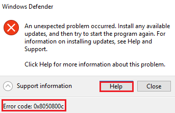 Windows Defender Error Code 0x8050800c