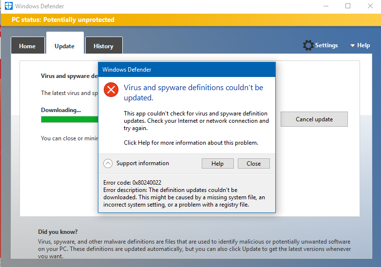 Windows Defender Won't Update