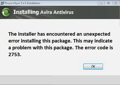 Avira Error Code 2753