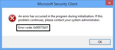 Error Code  0x80073b01 Windows Defender