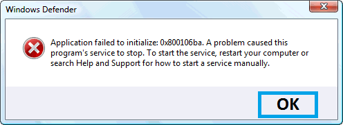 Windows Defender Error 0x800106ba