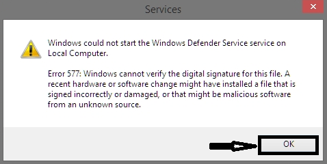 Windows Defender Error 577