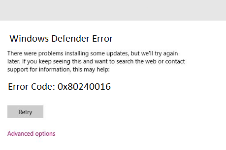 windows defender error code 0x80240016