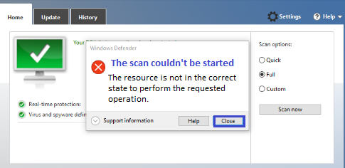 Windows Defender Wont Scan